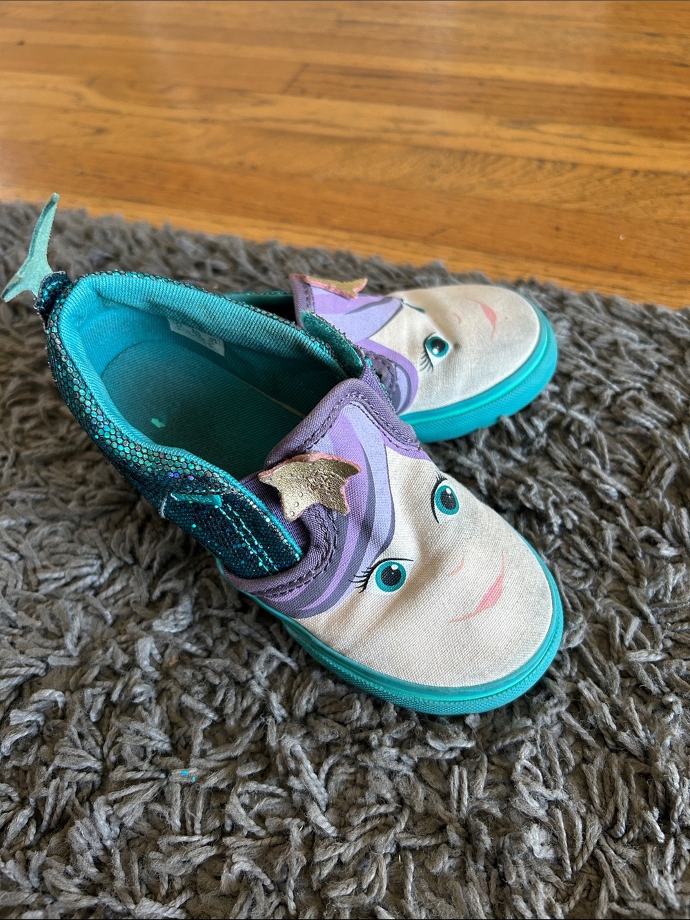 Vans Toddler Asher V  'Mermaid Teal Blue Shimmer w/Tale Size 9.5
